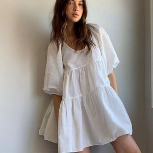 Aritzia Wilfred White Puff Sleeve Mini Dress